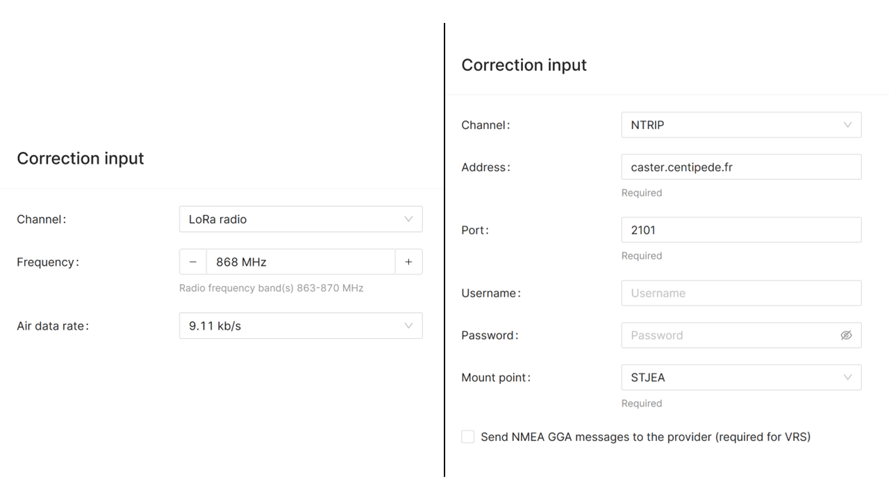 Rover GPS RTK correction input